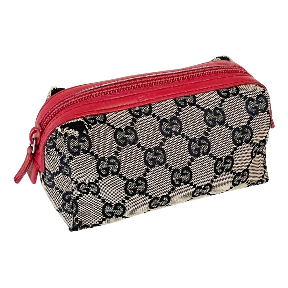 ❤️SOLD❤️Gucci navy blue monogram canvas red leather small cosmetic zip pouch - Picture 1 of 12